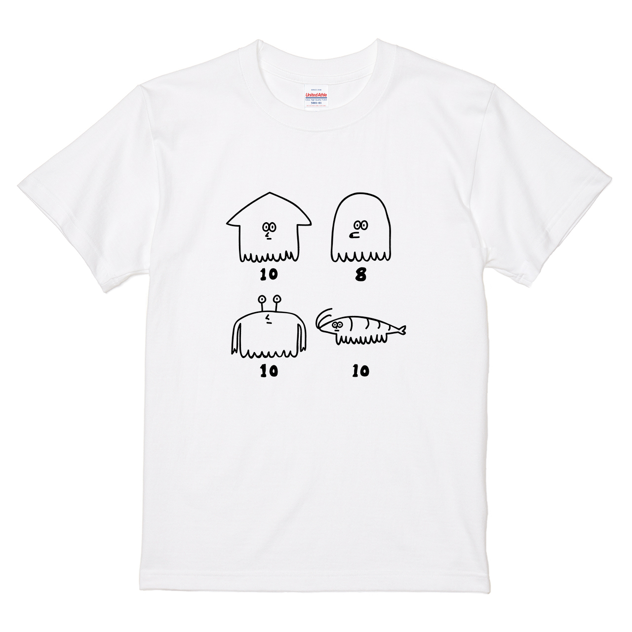 お問い合わせいただいておりましたTシャツ２枚セット Tシャツ 【イカとタコとカニとエビの手足】 オワリデザインの通販